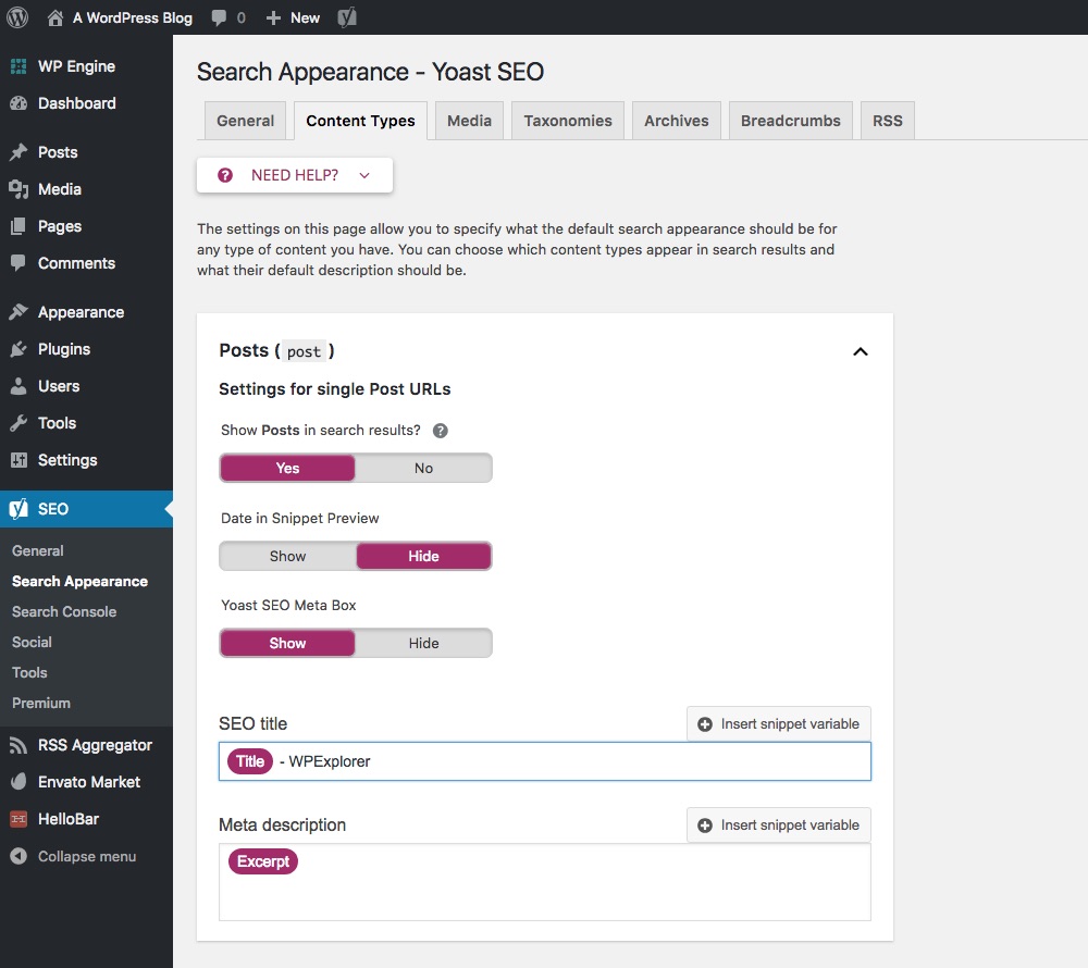 Yoast SEO : Types de contenu par défaut