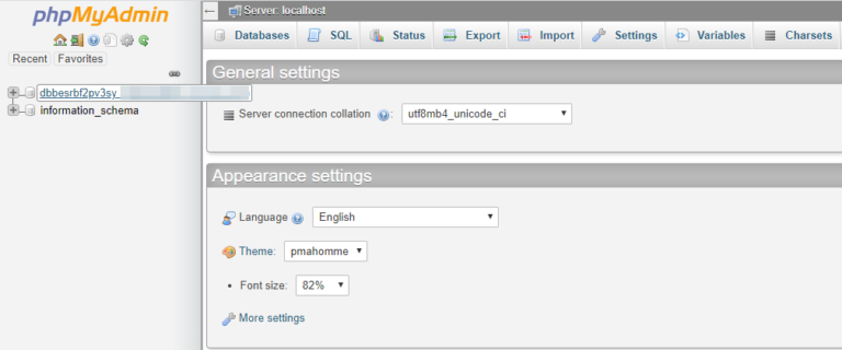 Une liste de vos bases de données sur phpMyAdmin.