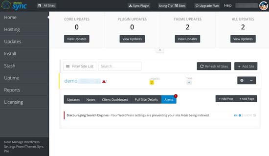Tableau de bord iThemes Sync - Themelocal Tableau de bord iThemes Sync