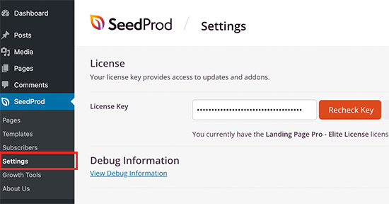 Clé de licence SeedProd - Themelocal Clé de licence SeedProd
