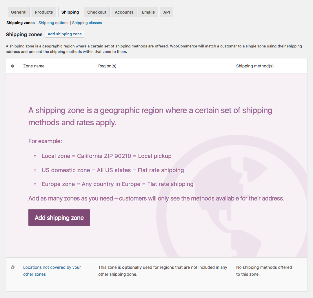 Paramètres d'expédition WooCommerce