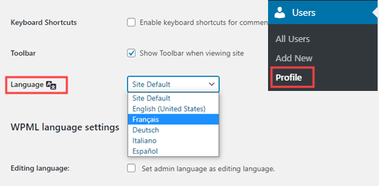 Paramétrer votre langue d'administration WordPress - Themelocal Paramétrer votre langue d'administration WordPress
