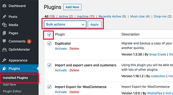 Désactiver tous les plugins WordPress - Themelocal Désactiver tous les plugins WordPress