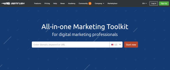 La page d'accueil de l'outil de mots clés SEMrush - Themelocal La page d'accueil de l'outil de mots clés SEMrush