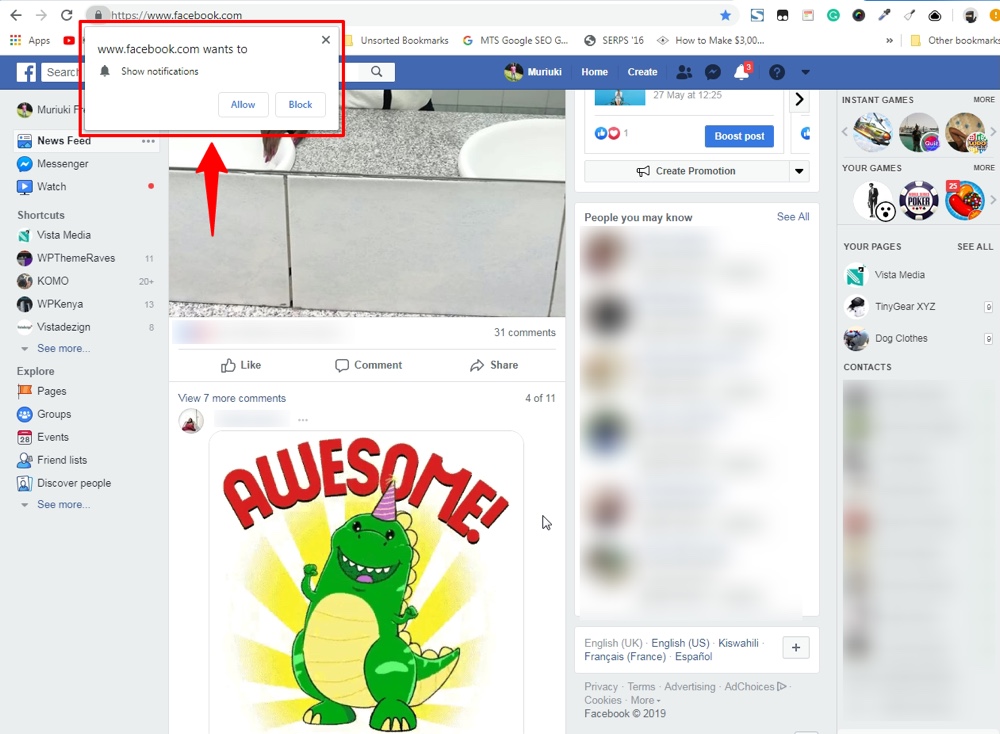 exemple de notifications push sur facebook