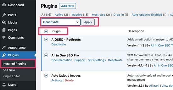 Désactiver tous les plugins WordPress - Themelocal Désactiver tous les plugins WordPress