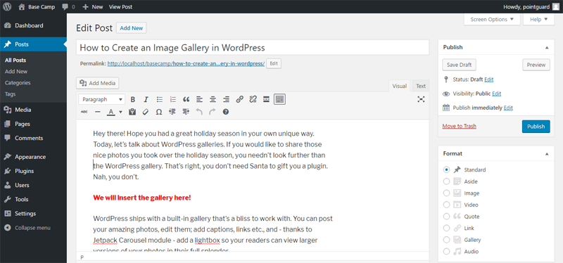 galeries wordpress ajoutant un nouveau message
