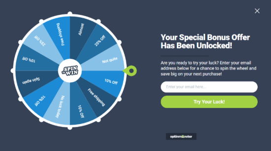 OptinMonster spin to win exemple de popup - Themelocal OptinMonster spin to win exemple popup
