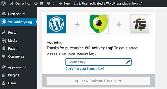 Ajouter une clé de licence pour le journal d'activité WP - Themelocal Ajouter une clé de licence pour le journal d'activité WP