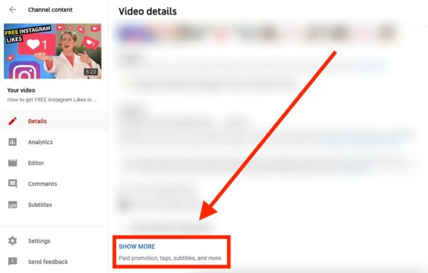Page de détails de la vidéo dans YouTube Creator Studio