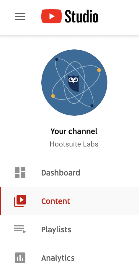 Menu des studios YouTube