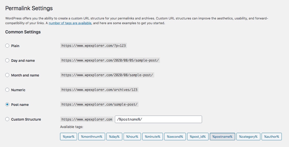 Structures de liens permanents WordPress