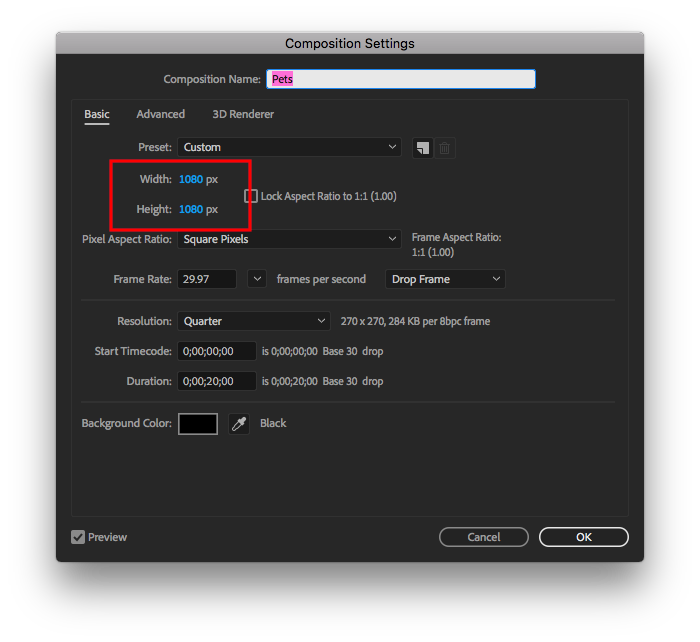 Personnaliser les modeles After Effects pour les publicites Instagram Square