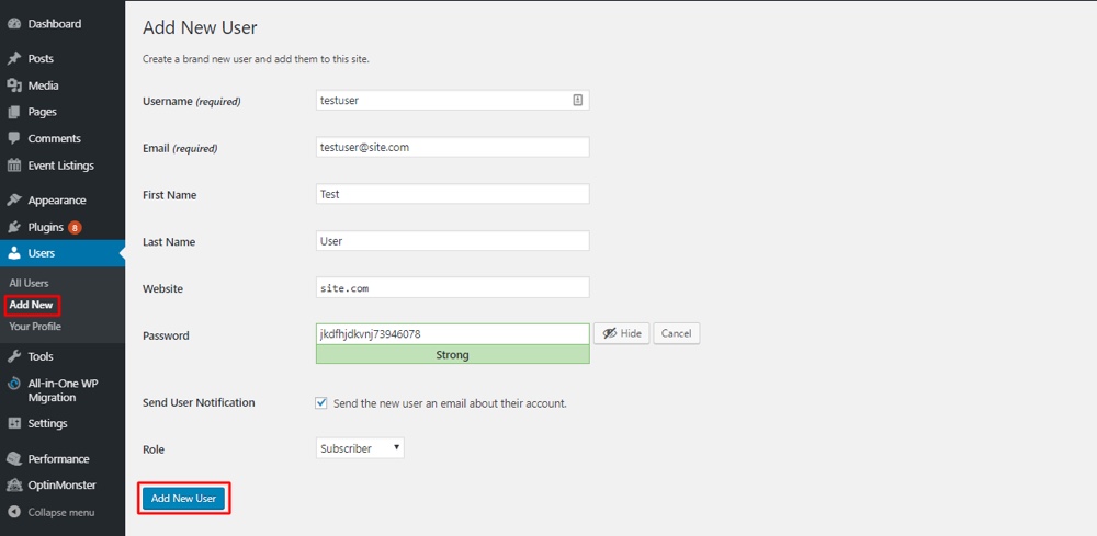 Ajouter un nouvel utilisateur à WordPress