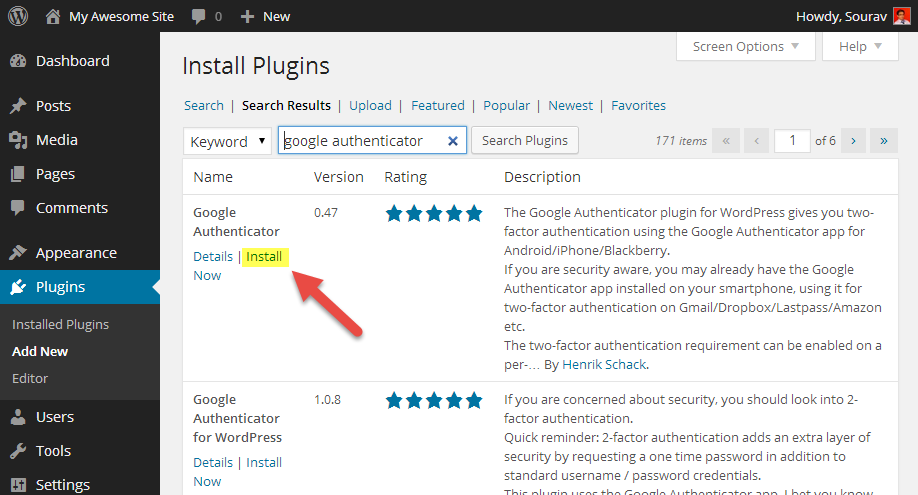 Installer le plugin WordPress gratuit de Google Authenticator