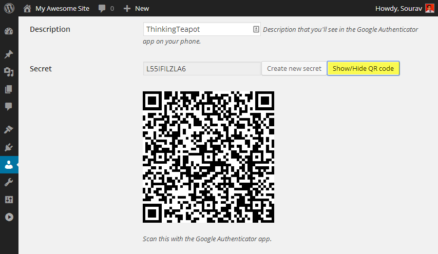 Authentificateur Google pour le code QR WordPress