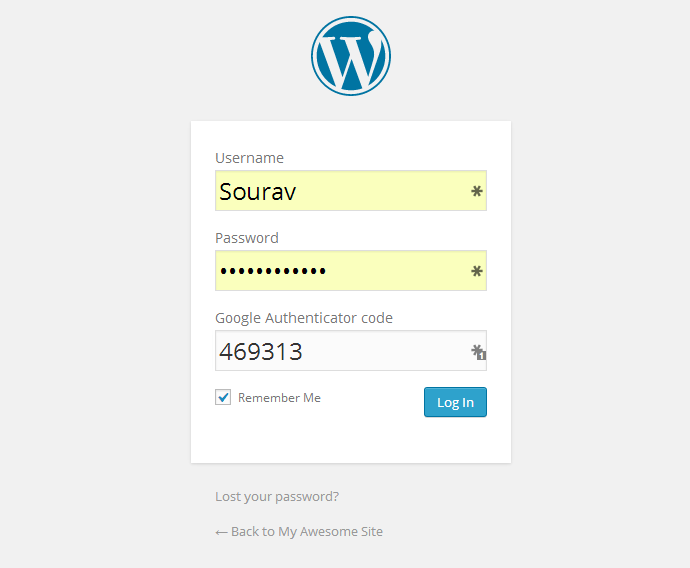 Connexion WordPress de l'authentificateur Google