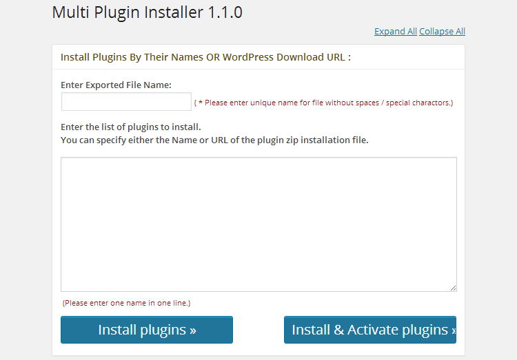 Panneau de configuration multi-plugins