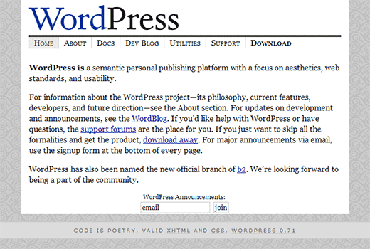 Page d'accueil de WordPress.org en 2003 - Themelocal Page d'accueil WordPress.org en 2003