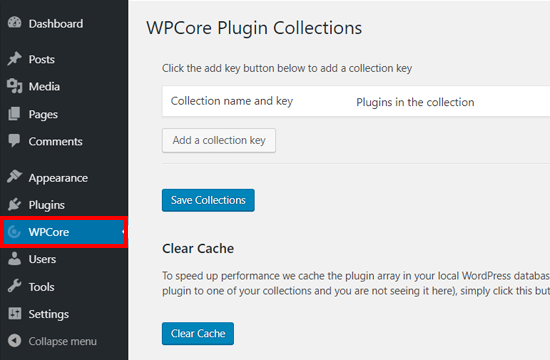 Paramètres du plugin WPCore Plugin Manager - Themelocal Paramètres du plugin WPCore Plugin Manager
