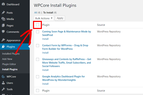 Sélectionnez tous les plugins à installer en bloc sur WordPress avec WPCore - Themelocal Sélectionnez tous les plugins à installer en bloc sur WordPress avec WPCore