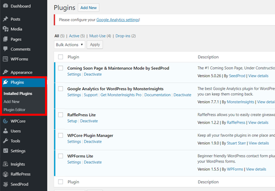 Page des plugins installés dans WordPress - Themelocal Page des plugins installés dans WordPress