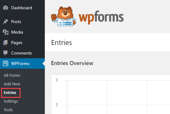 La page Entrées pour WPForms dans l'administrateur WordPress - Themelocal La page Entrées pour WPForms dans l'administrateur WordPress