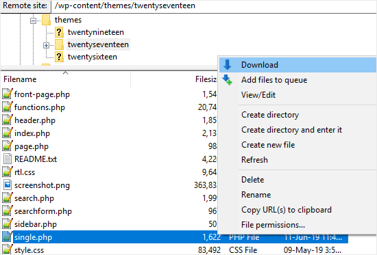 Télécharger le fichier single.php via FTP - Themelocal Télécharger le fichier single.php via FTP