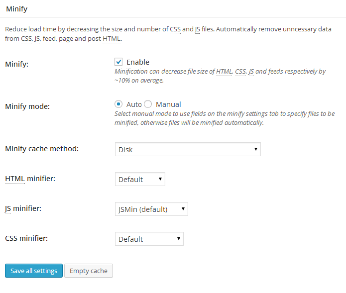 Module de minification du cache total W3