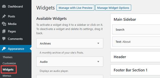 La section widgets de l'administrateur WordPress - Themelocal La section widgets de l'administrateur WordPress