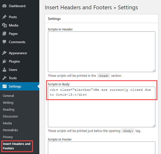 Ajout du code HTML à l'aide du plugin Insert Headers and Footers - Themelocal Ajout du code HTML à l'aide du plugin Insérer des en-têtes et pieds de page