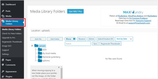 La page Dossiers de la bibliothèque multimédia dans votre tableau de bord WordPress - Themelocal La page Dossiers de la médiathèque dans votre tableau de bord WordPress