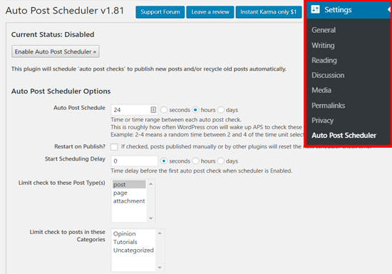 Paramètres du planificateur de publication automatique dans WordPress - Themelocal Paramètres du planificateur de publication automatique dans WordPress