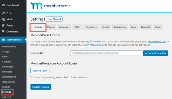 Entrez votre clé de licence MemberPress - Themelocal Entrez votre clé de licence MemberPress