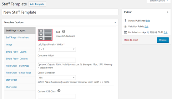 Options de modèle - Plugin WordPress pour la liste du personnel - Themelocal Options de modèle - Plugin WordPress pour la liste du personnel