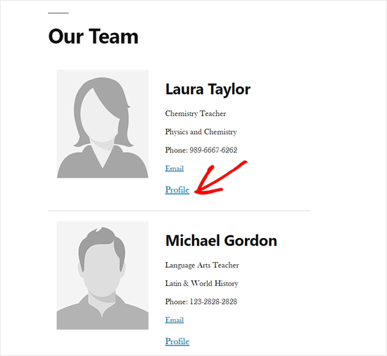 Lien de profil sur la page du répertoire du personnel WordPress - Themelocal Lien de profil sur la page du répertoire du personnel WordPress
