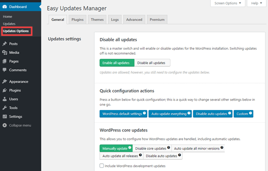 Configuration des paramètres du plugin Easy Updates Manager - Themelocal Configuration des paramètres du plugin Easy Updates Manager