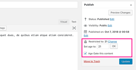 Options de vérification de l'âge pour les publications et les pages - Themelocal Options de vérification de l'âge pour les publications et les pages