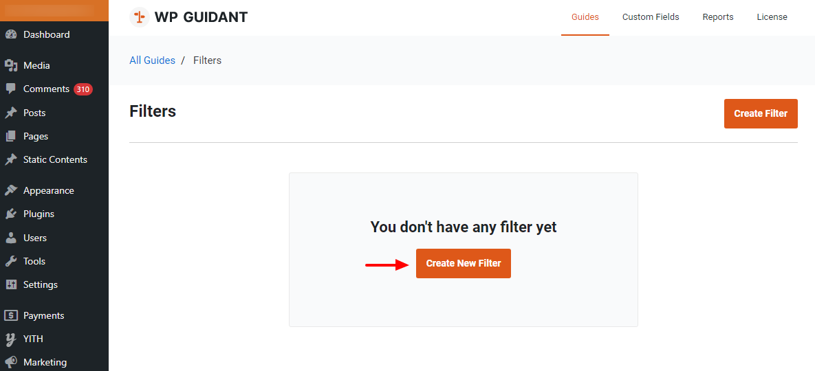 créer un nouveau filtre de guidage wp