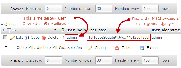 Modifier le mot de passe sous wp_users dans phpMyAdmin