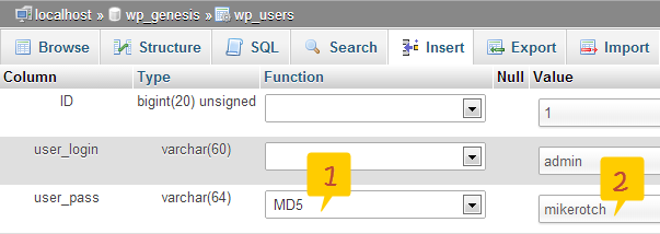 Réinitialiser le mot de passe WordPress dans phpMyAdmin