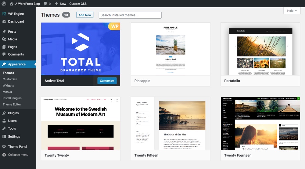 Tableau de bord WordPress : Thèmes WordPress