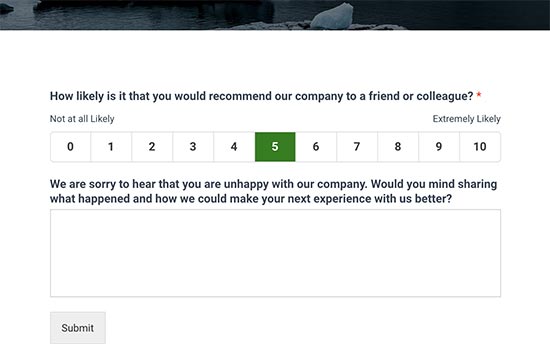 Formulaire d'enquête NPS avec champ de commentaires - Themelocal Formulaire d'enquête NPS avec champ de commentaires