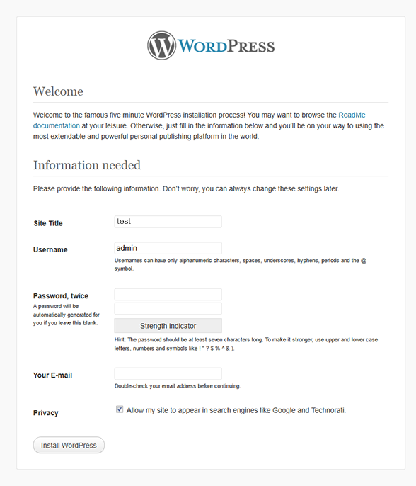Bienvenue sur l'installation de WordPress Bienvenue sur l'installation de WordPress