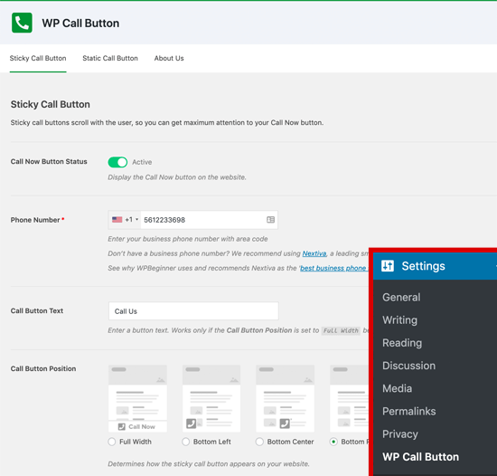 Bouton d'appel WordPress - Themelocal Bouton d'appel WordPress
