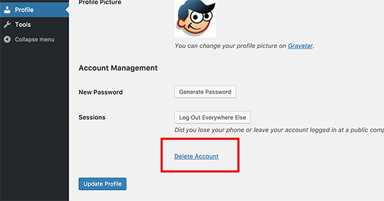 Supprimer le lien du compte sur la page du profil utilisateur - Themelocal Supprimer le lien du compte sur la page du profil de l'utilisateur