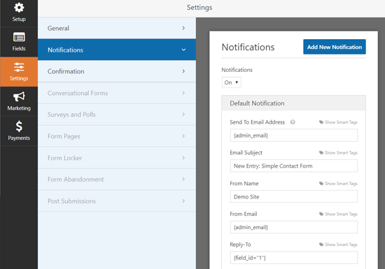 Paramètres de notification WPForms - Themelocal Paramètres de notification WPForms