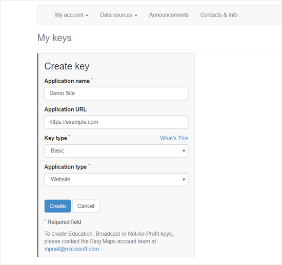 Créer une clé API Bing Map à intégrer dans WordPress - Themelocal Créer une clé API Bing Map à intégrer dans WordPress