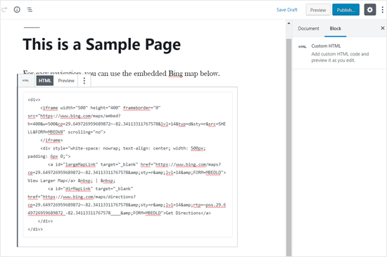 Code d'intégration de Bing Map ajouté dans l'éditeur WordPress - Themelocal Code d'intégration de Bing Map ajouté dans l'éditeur WordPress