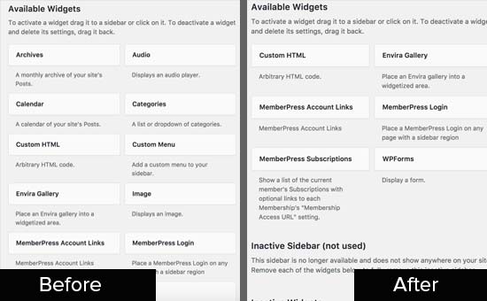 Écran de widgets nettoyé dans WordPress - Themelocal Écran de widgets nettoyé dans WordPress